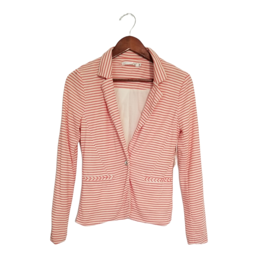 NWT Red & White Striped Blazer Strechy Lightweight Business Casual Jacket